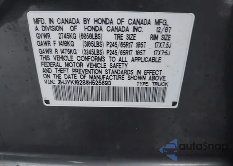 2008 Honda Ridgeline Rt z USA, uszkodzony, nr VIN 2HJYK16288H525693